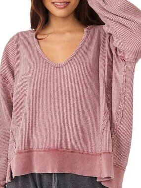 Free People Buttercup Thermal Top Distressed Slouchy in Pink/Purple/Mauve L